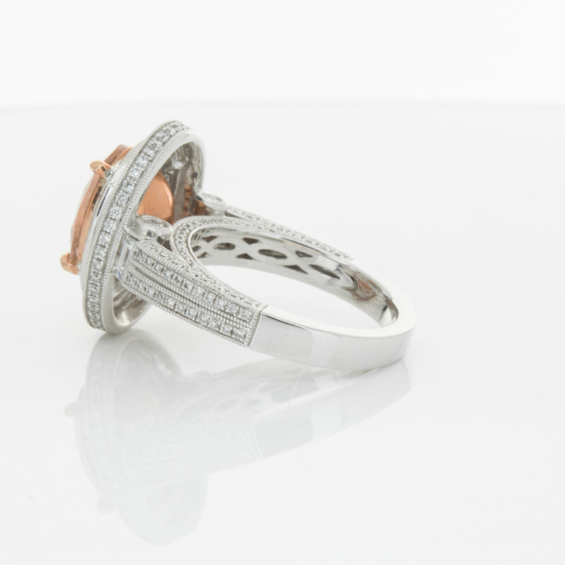 18ct White Gold 3.30ct Morganite & Diamond Halo Ring-Ring-Walker & Hall