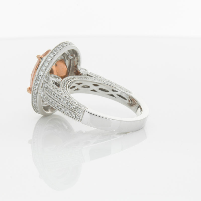 18ct White Gold 3.30ct Morganite & Diamond Halo Ring-Ring-Walker & Hall