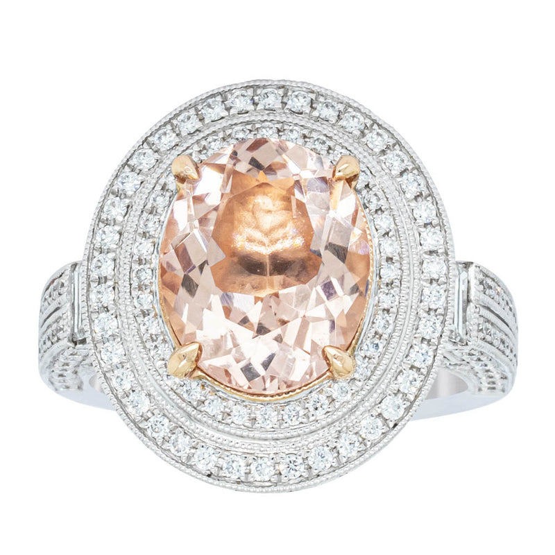 18ct White Gold 3.30ct Morganite & Diamond Halo Ring-Ring-Walker & Hall