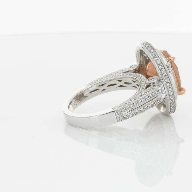 18ct White Gold 3.30ct Morganite & Diamond Halo Ring-Ring-Walker & Hall