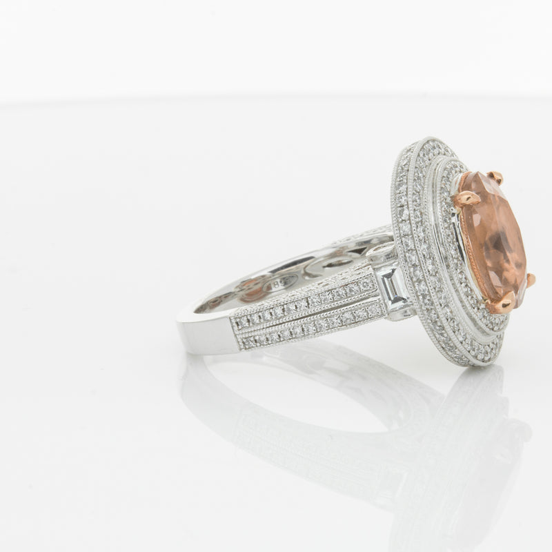 18ct White Gold 3.30ct Morganite & Diamond Halo Ring-Ring-Walker & Hall