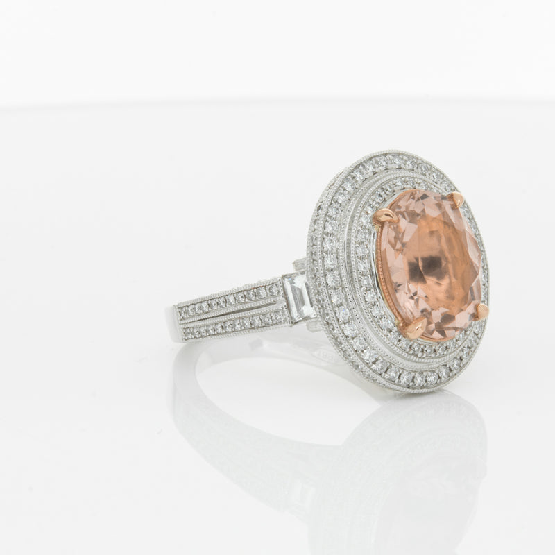 18ct White Gold 3.30ct Morganite & Diamond Halo Ring-Ring-Walker & Hall