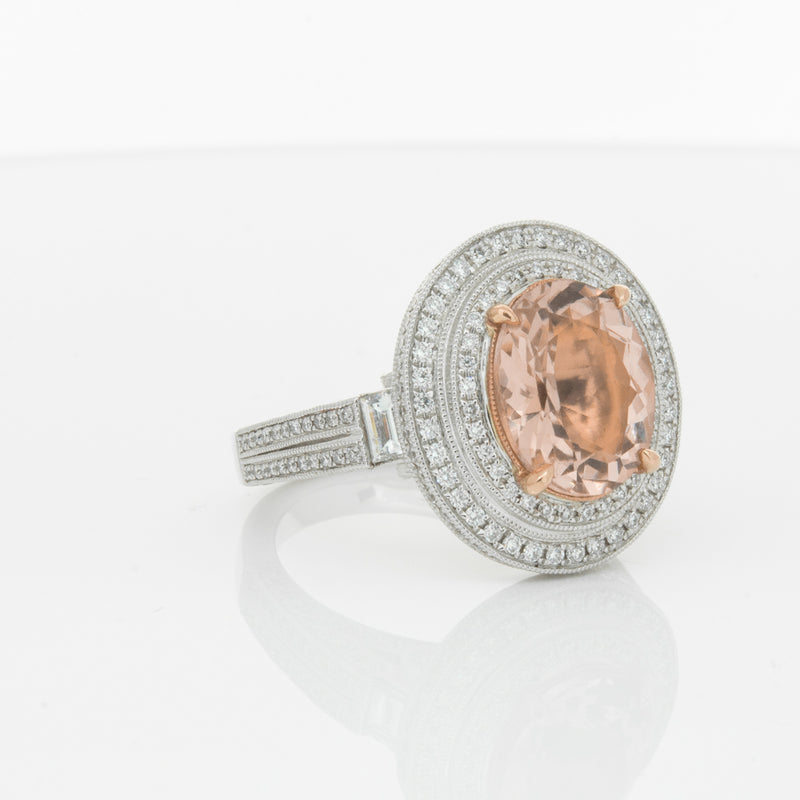 18ct White Gold 3.30ct Morganite & Diamond Halo Ring-Ring-Walker & Hall