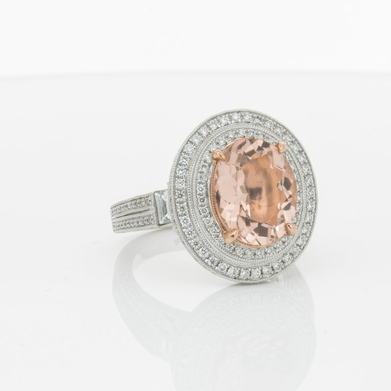 18ct White Gold 3.30ct Morganite & Diamond Halo Ring-Ring-Walker & Hall