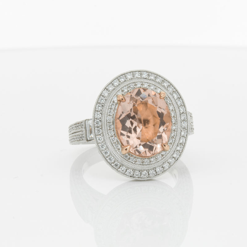 18ct White Gold 3.30ct Morganite & Diamond Halo Ring-Ring-Walker & Hall