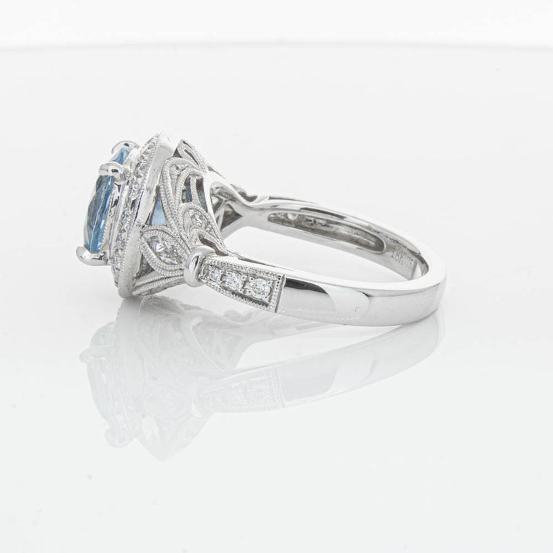 18ct White Gold Aquamarine & Diamond Halo Ring-Ring-Walker & Hall