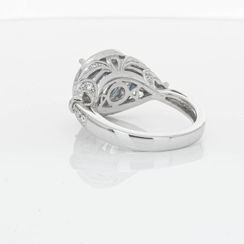 18ct White Gold Aquamarine & Diamond Halo Ring-Ring-Walker & Hall