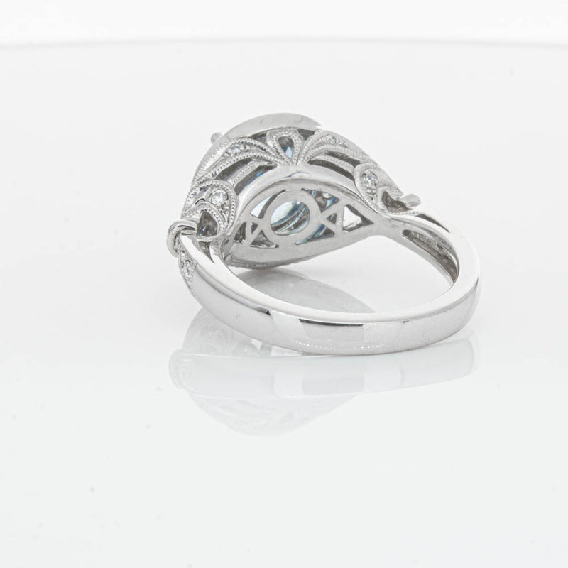 18ct White Gold Aquamarine & Diamond Halo Ring-Ring-Walker & Hall