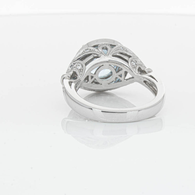 18ct White Gold Aquamarine & Diamond Halo Ring-Ring-Walker & Hall