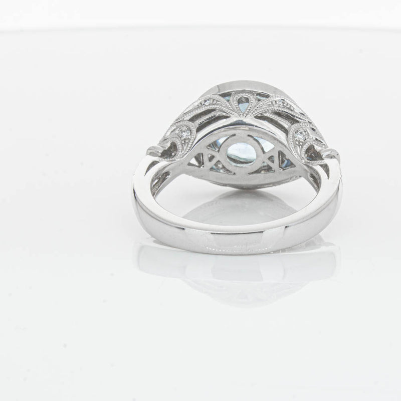 18ct White Gold Aquamarine & Diamond Halo Ring-Ring-Walker & Hall