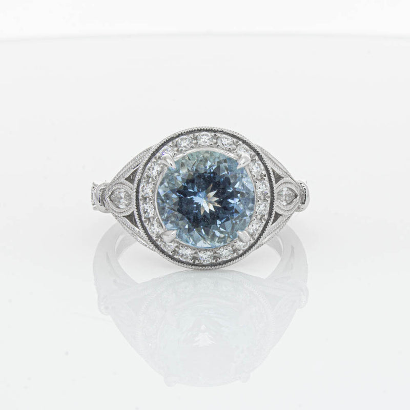 18ct White Gold Aquamarine & Diamond Halo Ring-Ring-Walker & Hall