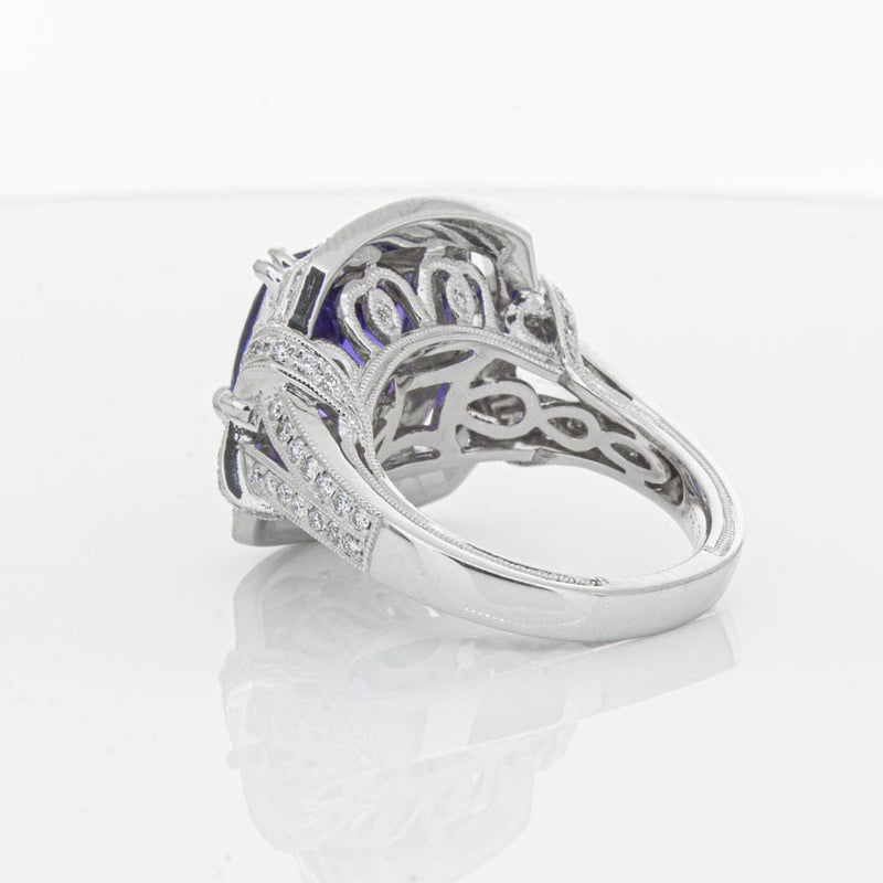 18ct White Gold 5.75ct Tanzanite & Diamond Halo Ring-Ring-Walker & Hall
