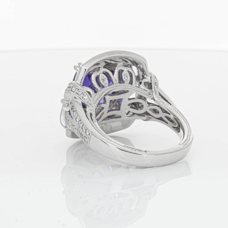 18ct White Gold 5.75ct Tanzanite & Diamond Halo Ring-Ring-Walker & Hall
