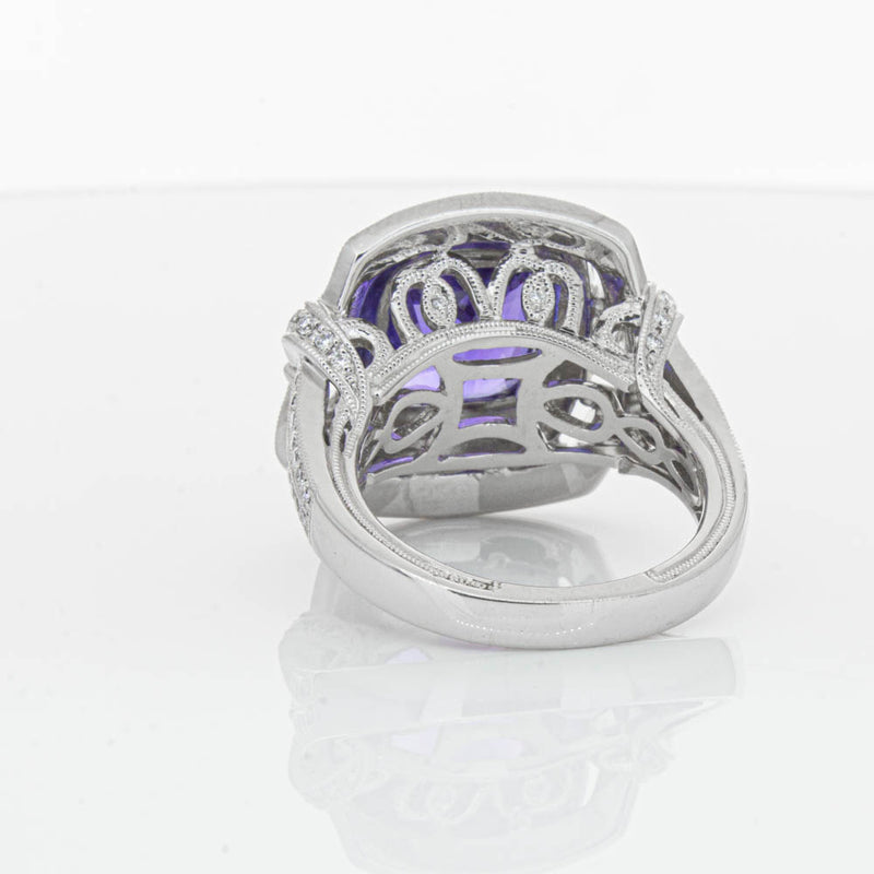 18ct White Gold 5.75ct Tanzanite & Diamond Halo Ring-Ring-Walker & Hall