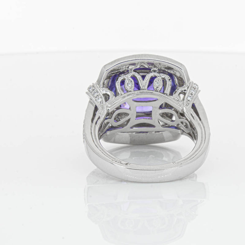 18ct White Gold 5.75ct Tanzanite & Diamond Halo Ring-Ring-Walker & Hall
