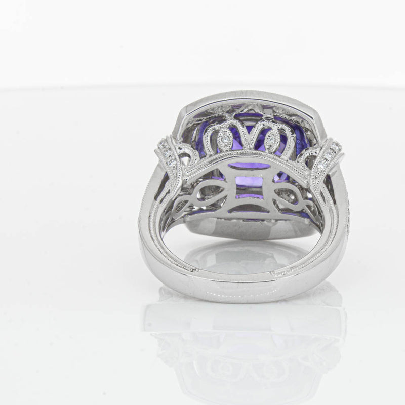 18ct White Gold 5.75ct Tanzanite & Diamond Halo Ring-Ring-Walker & Hall