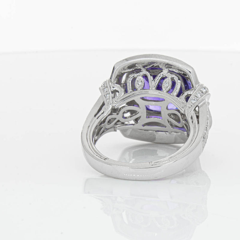 18ct White Gold 5.75ct Tanzanite & Diamond Halo Ring-Ring-Walker & Hall