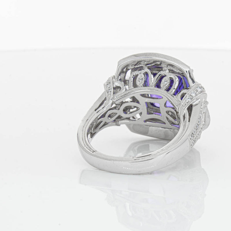 18ct White Gold 5.75ct Tanzanite & Diamond Halo Ring-Ring-Walker & Hall