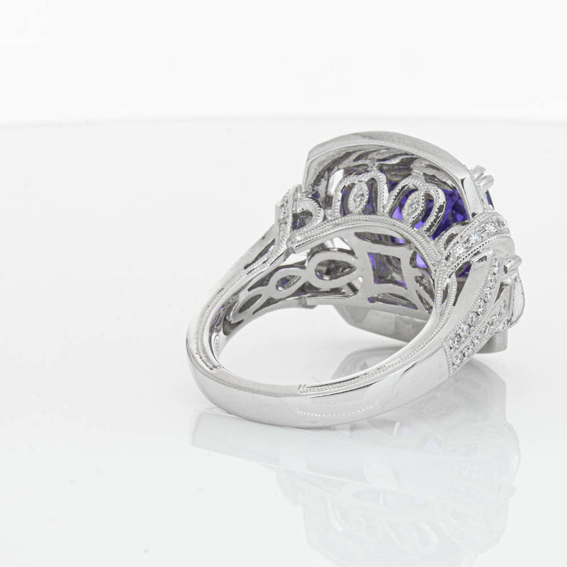 18ct White Gold 5.75ct Tanzanite & Diamond Halo Ring-Ring-Walker & Hall