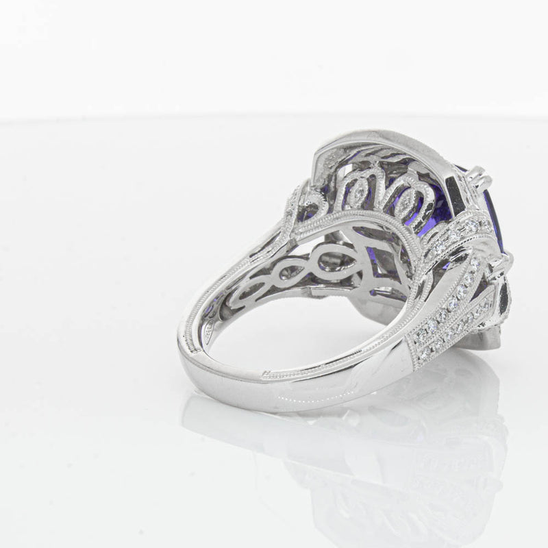 18ct White Gold 5.75ct Tanzanite & Diamond Halo Ring-Ring-Walker & Hall