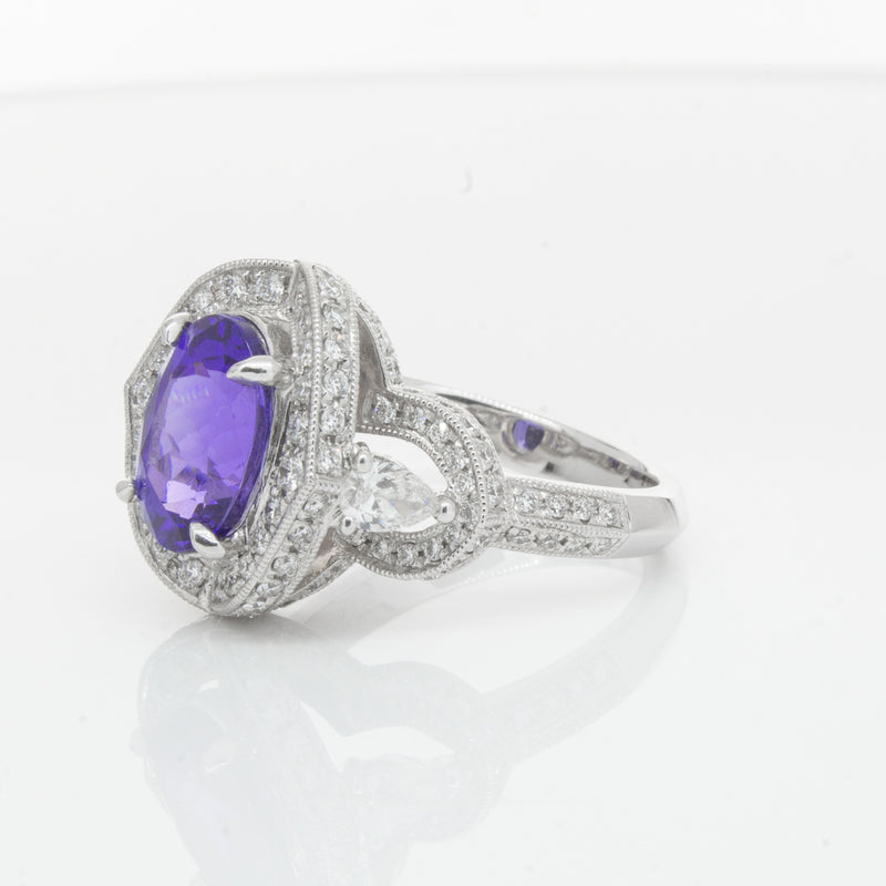 18ct White Gold Tanzanite & Diamond Halo Ring-Ring-Walker & Hall