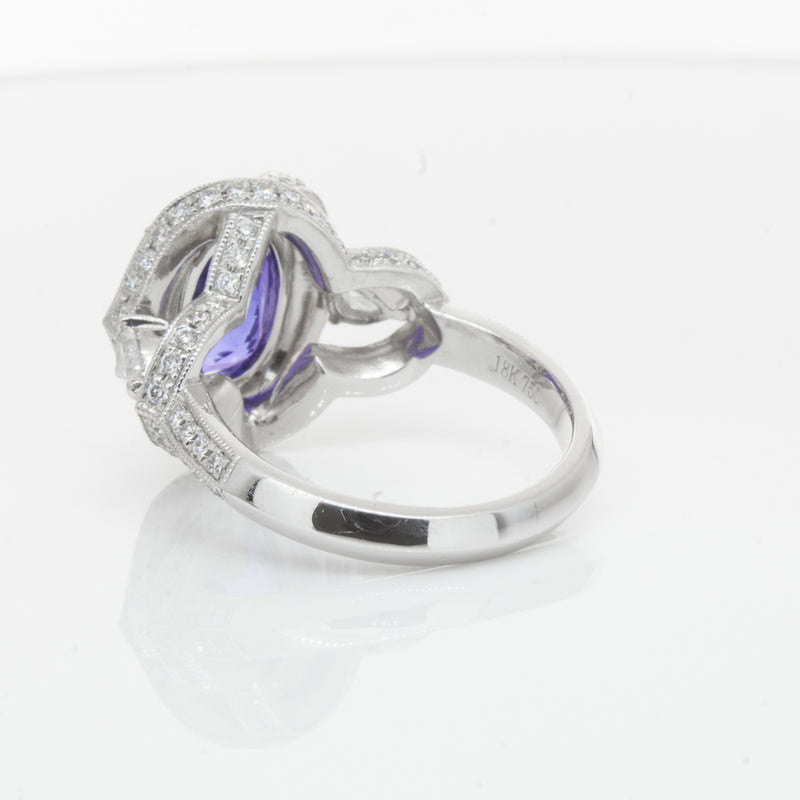18ct White Gold Tanzanite & Diamond Halo Ring-Ring-Walker & Hall