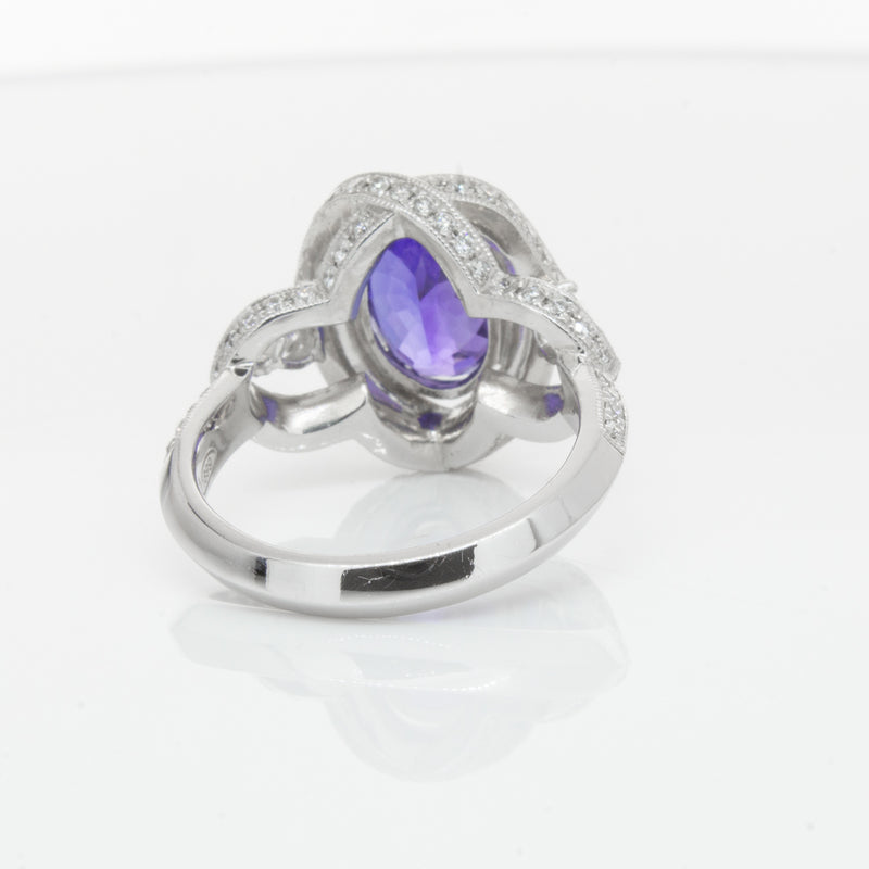 18ct White Gold Tanzanite & Diamond Halo Ring-Ring-Walker & Hall