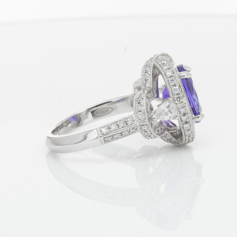18ct White Gold Tanzanite & Diamond Halo Ring-Ring-Walker & Hall