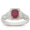 18ct White Gold Ruby & Diamond Halo Ring-Ring-Walker & Hall