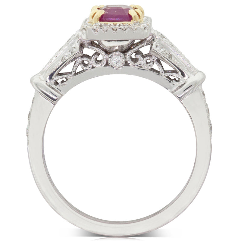 18ct White Gold Ruby & Diamond Halo Ring-Ring-Walker & Hall