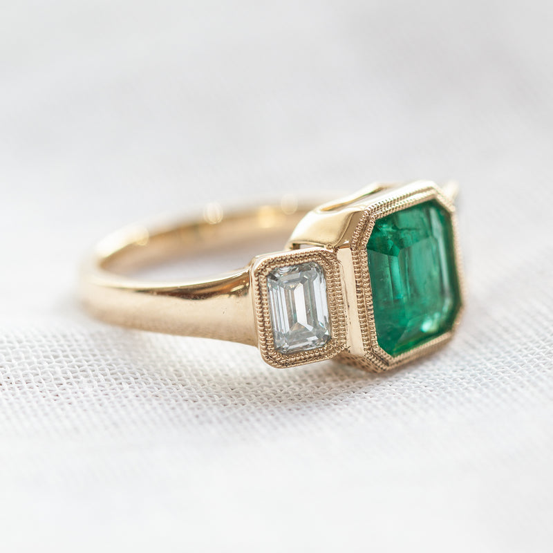 18ct Yellow Gold Emerald & Diamond Ring-Ring-Walker & Hall