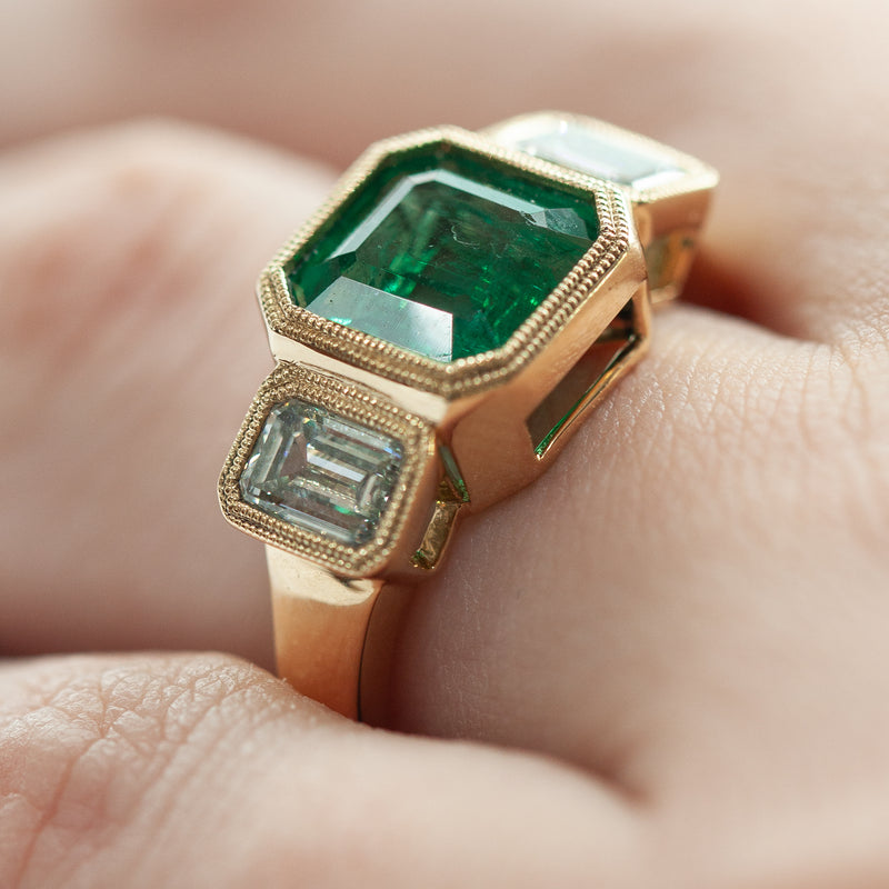 18ct Yellow Gold Emerald & Diamond Ring-Ring-Walker & Hall