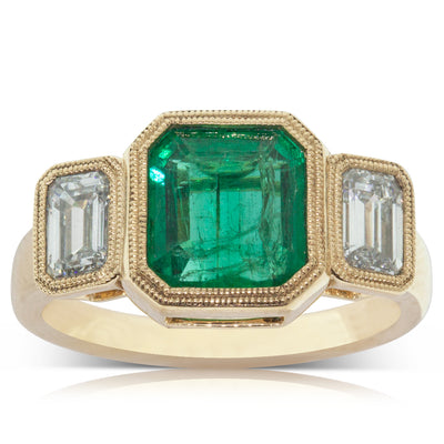 18ct Yellow Gold Emerald & Diamond Ring-Ring-Walker & Hall