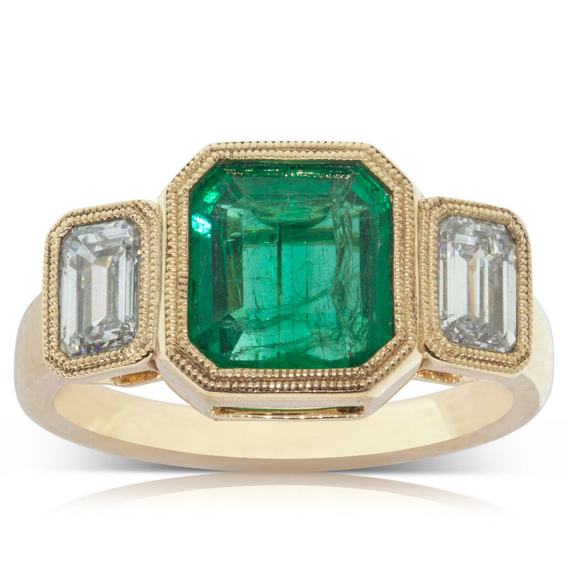 18ct Yellow Gold Emerald & Diamond Ring-Ring-Walker & Hall