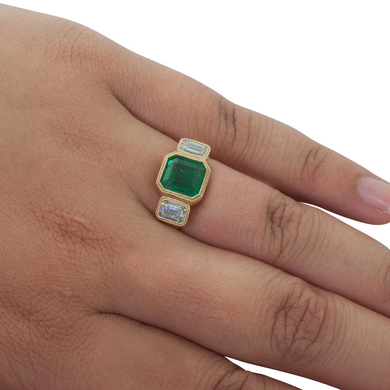 18ct Yellow Gold Emerald & Diamond Ring-Ring-Walker & Hall