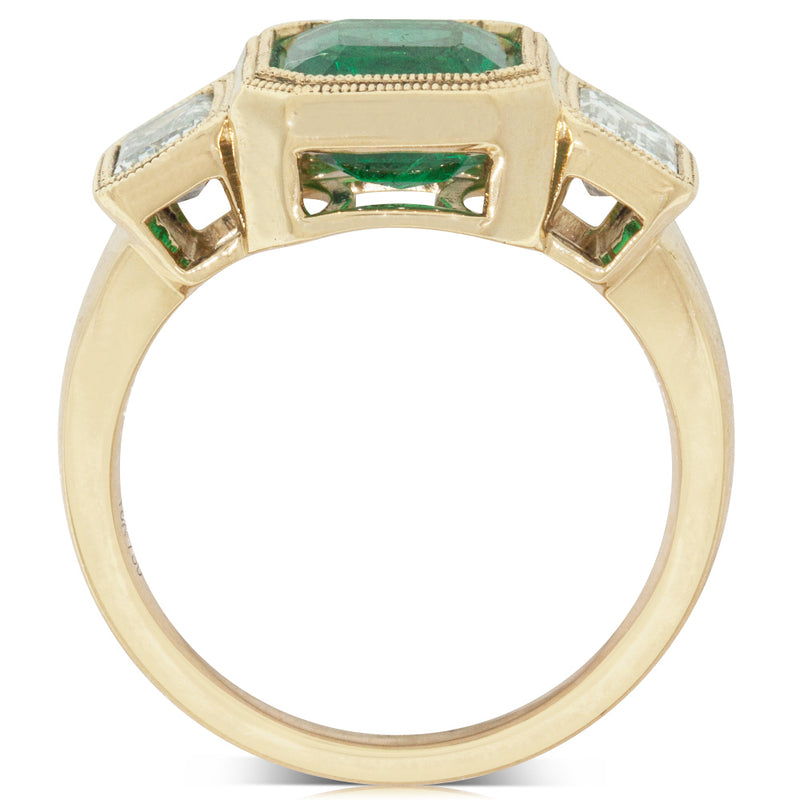 18ct Yellow Gold Emerald & Diamond Ring-Ring-Walker & Hall
