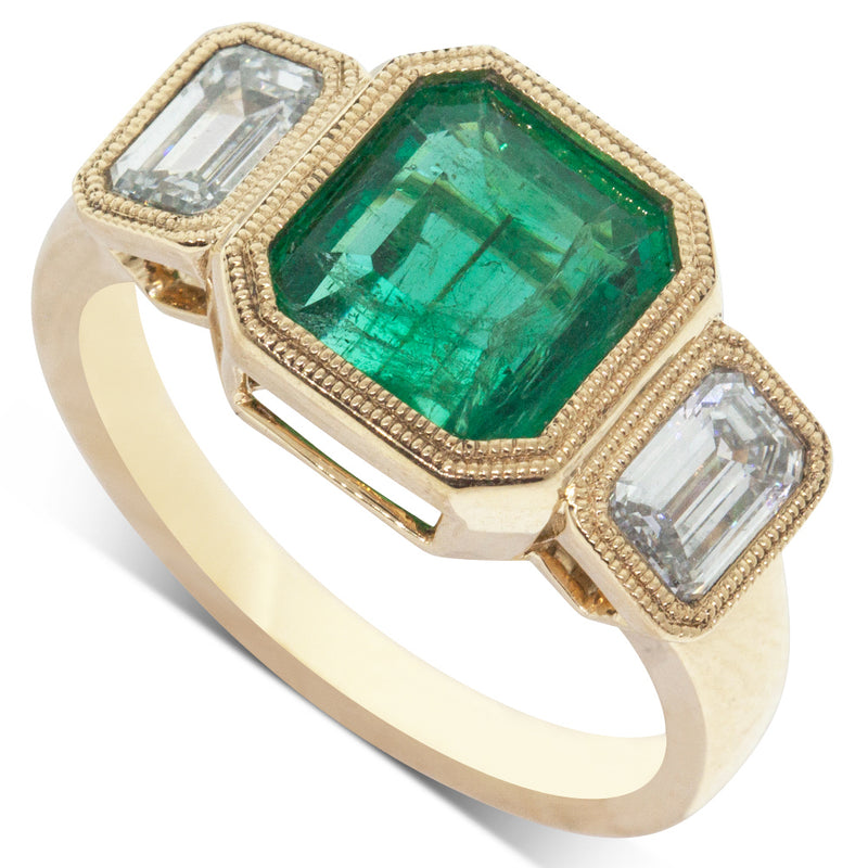 18ct Yellow Gold Emerald & Diamond Ring-Ring-Walker & Hall