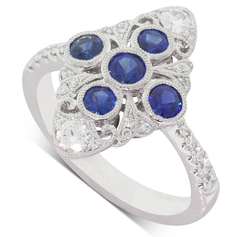 18ct White Gold Sapphire & Diamond Ring-Ring-Walker & Hall