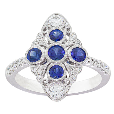18ct White Gold Sapphire & Diamond Ring-Ring-Walker & Hall