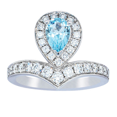 18ct White Gold .56ct Aquamarine & Diamond Tiara Ring-Ring-Walker & Hall