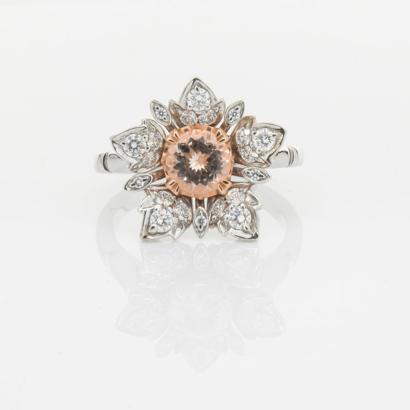 18ct White Gold Morganite & Diamond Maple Ring-Ring-Walker & Hall