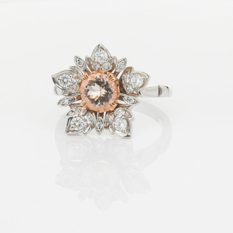 18ct White Gold Morganite & Diamond Maple Ring-Ring-Walker & Hall