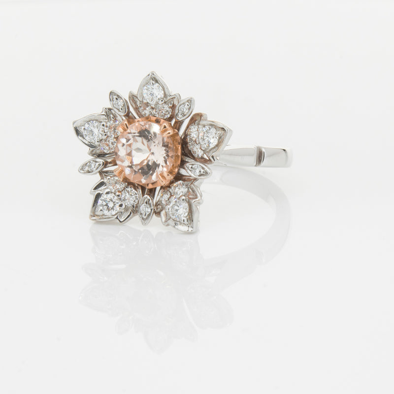 18ct White Gold Morganite & Diamond Maple Ring-Ring-Walker & Hall
