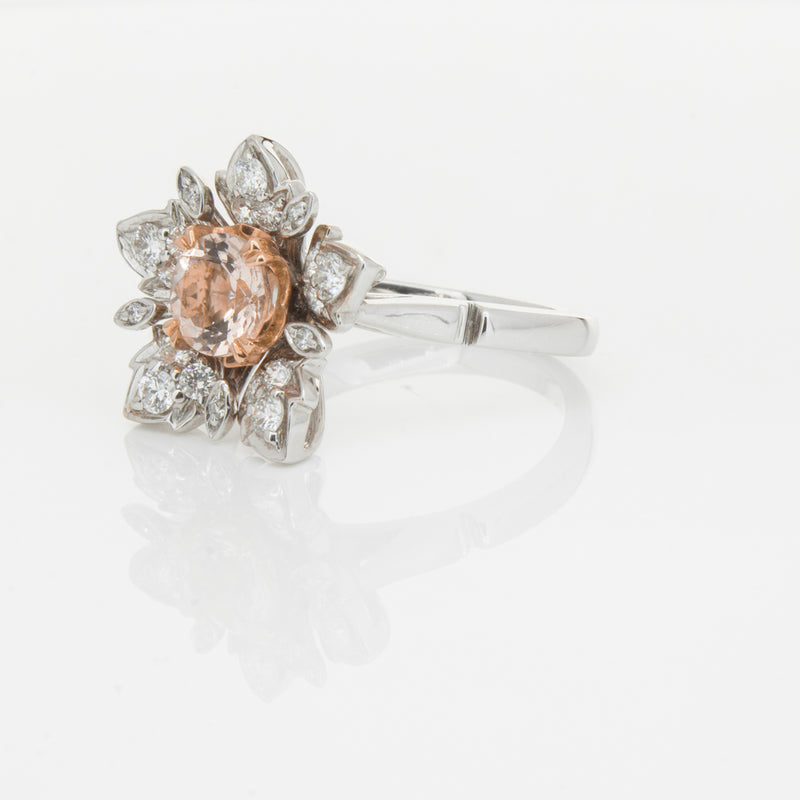 18ct White Gold Morganite & Diamond Maple Ring-Ring-Walker & Hall