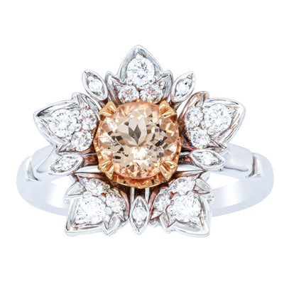 18ct White Gold Morganite & Diamond Maple Ring-Ring-Walker & Hall