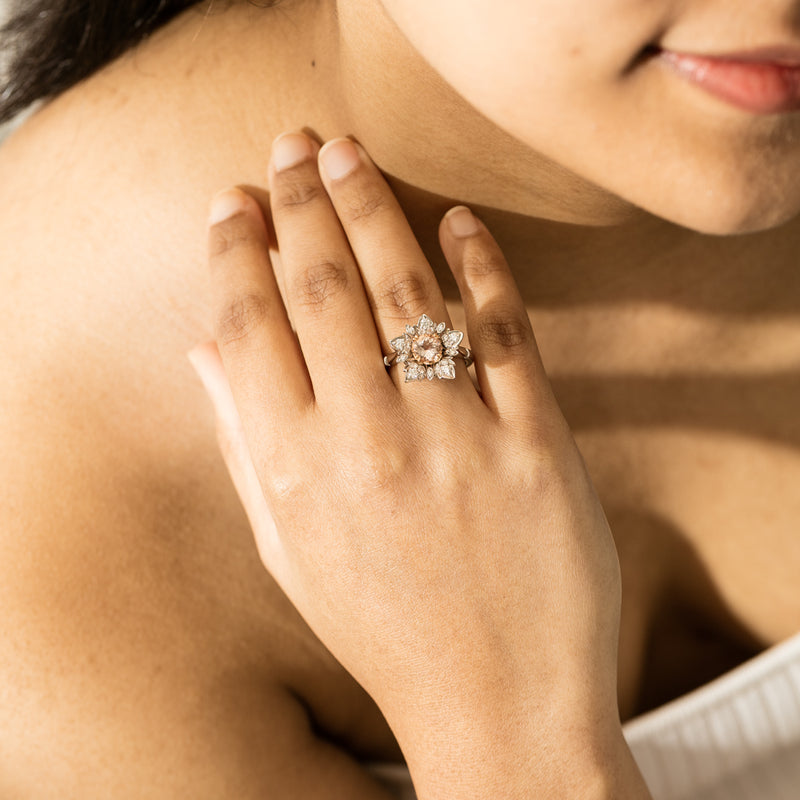 18ct White Gold Morganite & Diamond Maple Ring-Ring-Walker & Hall