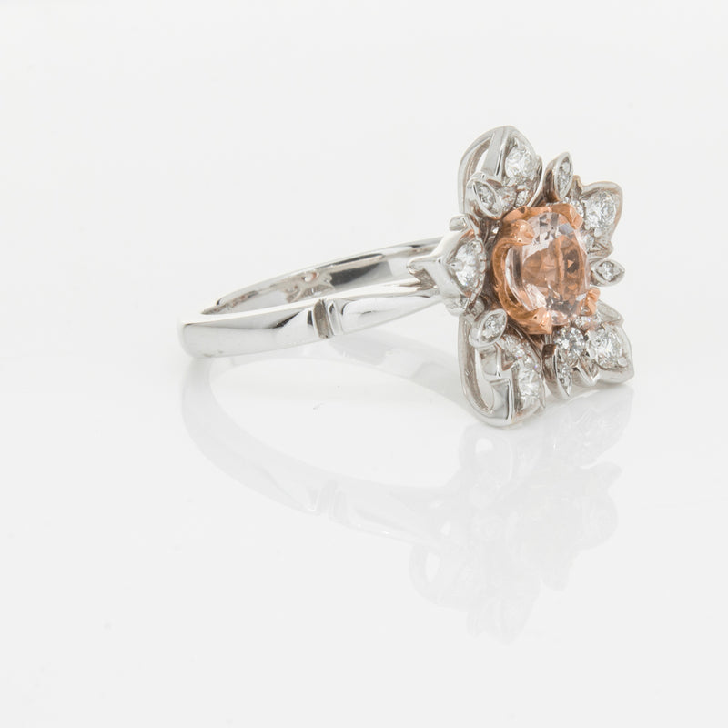 18ct White Gold Morganite & Diamond Maple Ring-Ring-Walker & Hall