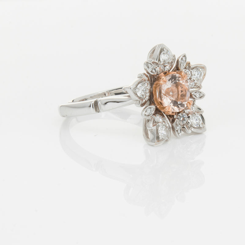 18ct White Gold Morganite & Diamond Maple Ring-Ring-Walker & Hall