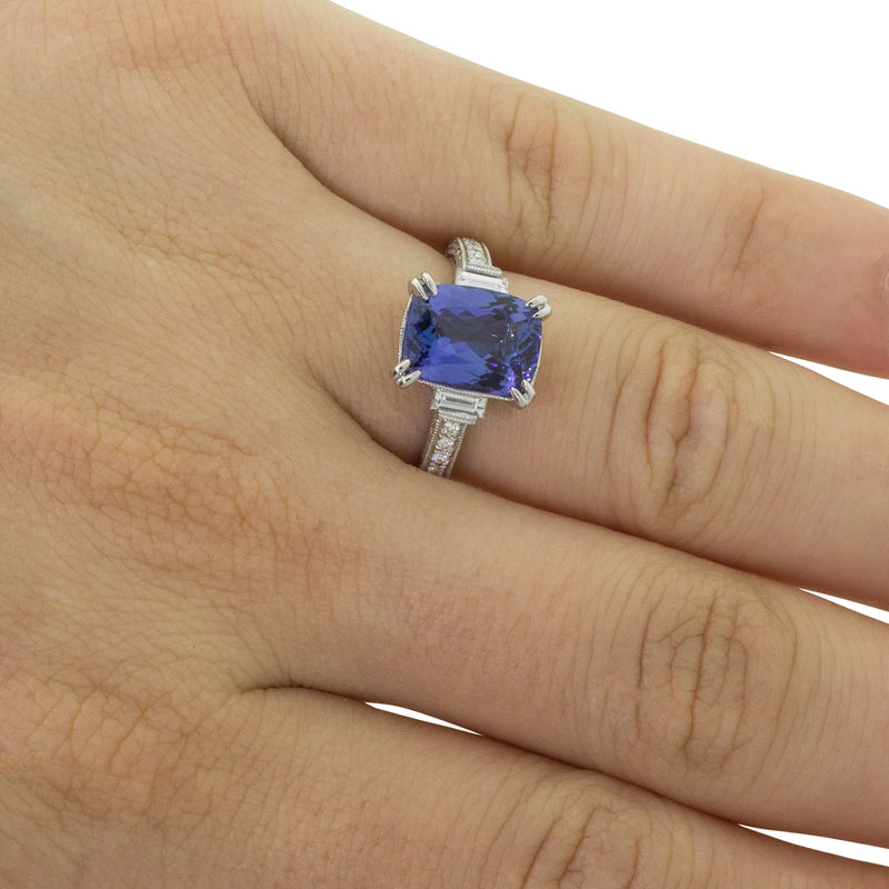 18ct White Gold Tanzanite & Diamond Ring-Ring-Walker & Hall