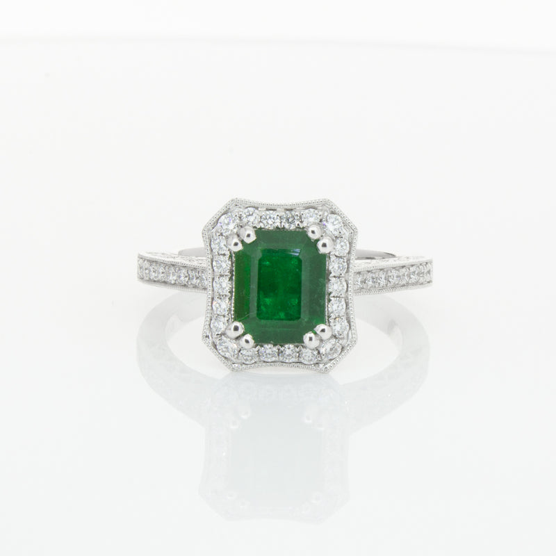 18ct White Gold Emerald & Diamond Ring-Ring-Walker & Hall